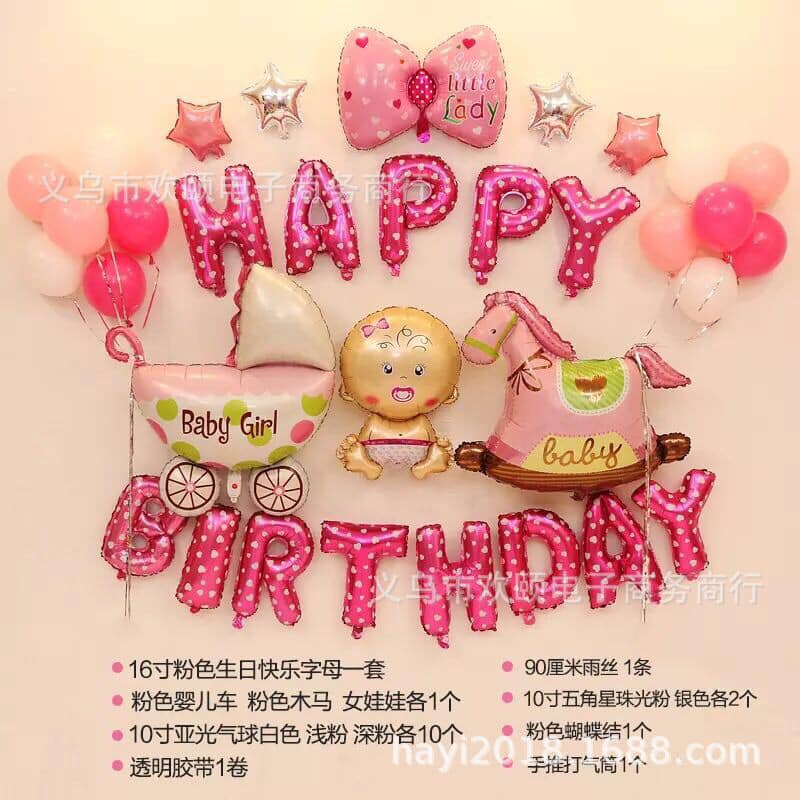 Bộ bóng chữ happy birthday trang trí sinh nhật đủ phụ kiện  tặng kèm bơm  tay và băng dính